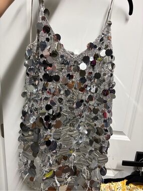 Walter Baker Silver Sequin Slip Dress